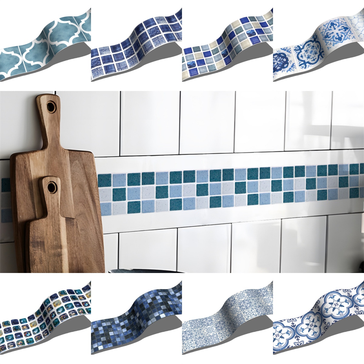Ceramic Tile Blank - Голубая мозаика, самоклеящаяся наклейка на стену,