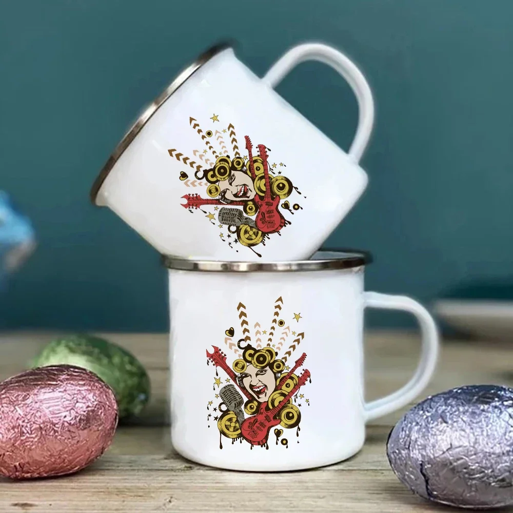 Sublimation Mug White - Белая металлическая кружка, ревущая рок-певица, эмалированная