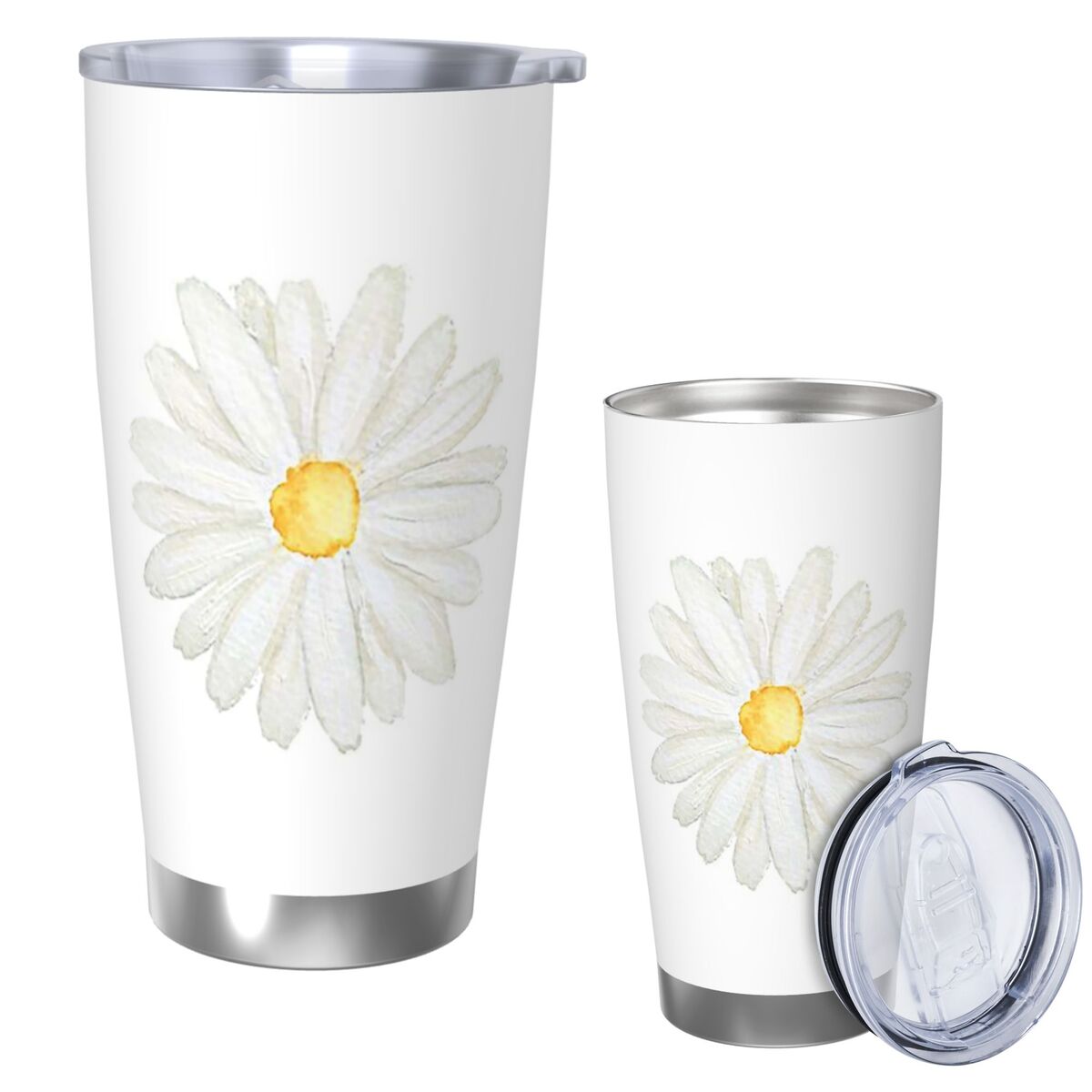 Tumbler 20Oz White - Ручная роспись, одна маленькая белая ромашка,