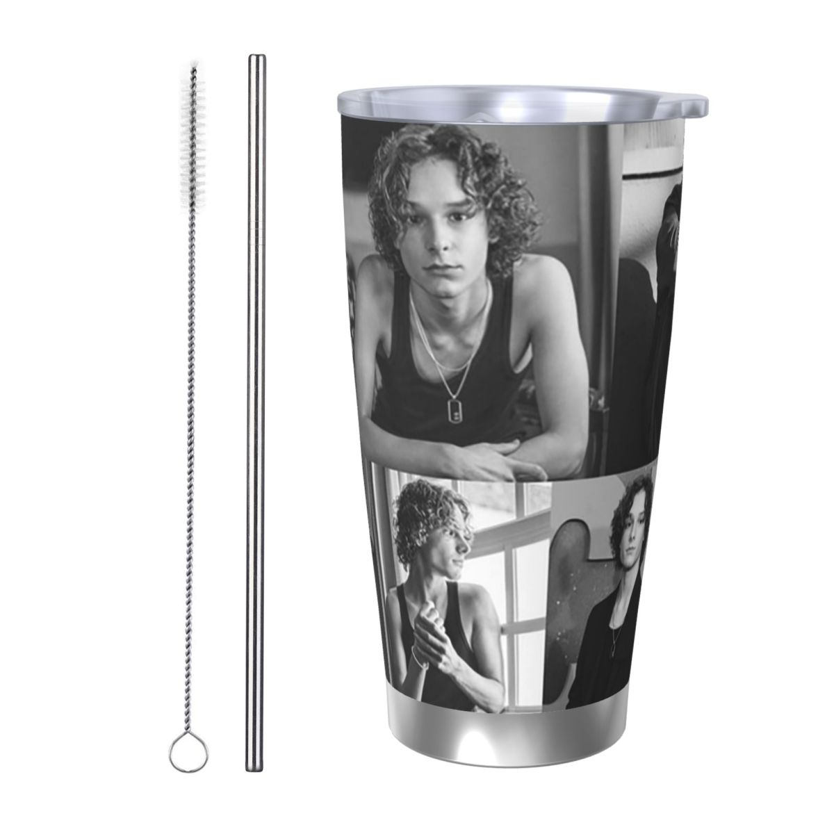 Tumbler 20Oz White - Черно-белый коллаж Mason Thames, стакан из